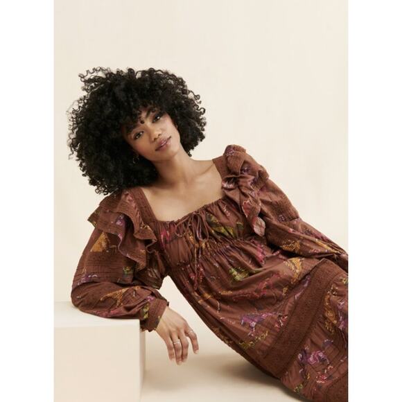 FARM Rio Dotted Horse Tiered Maxi Dress Brown Size S - Picture 2 of 12